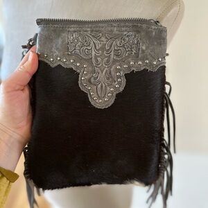 Texas West Handcrafted Genuine Leather Western Cowhide Womens Fringe Clutch